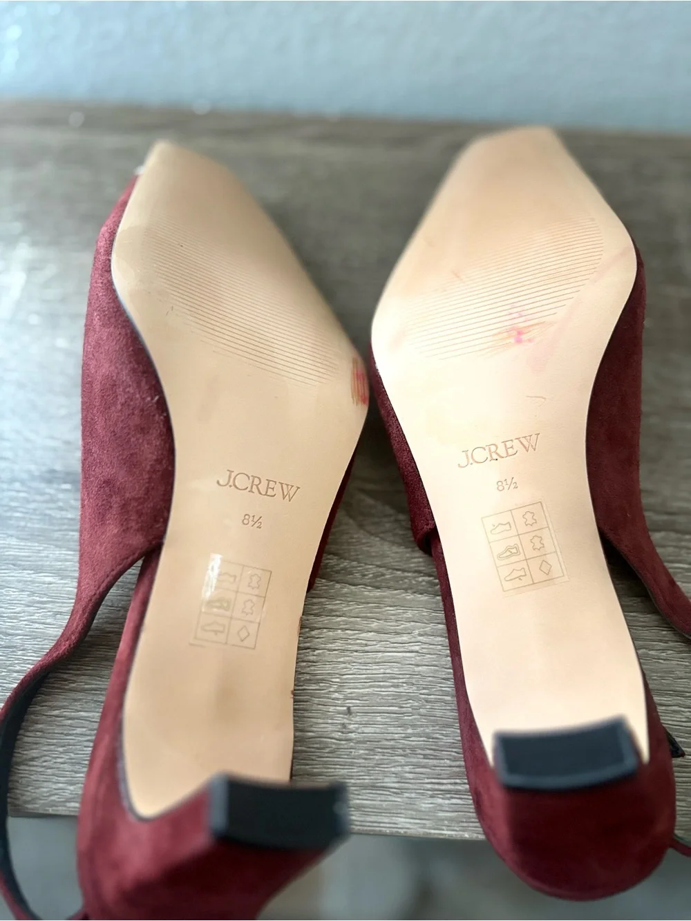 J. Crew Burgundy Suede Slingback Pumps with Silver Cap Toe